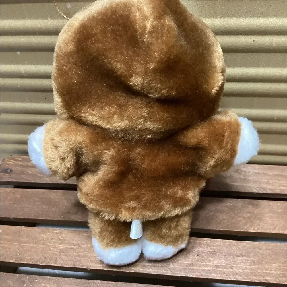 Avon Vintage Mini Plush Puppy Dog Ornament with Brown Coat & Scarf